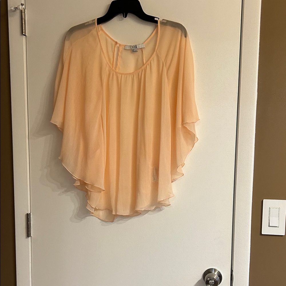 Peach Layered Chiffon Flutter Blouse